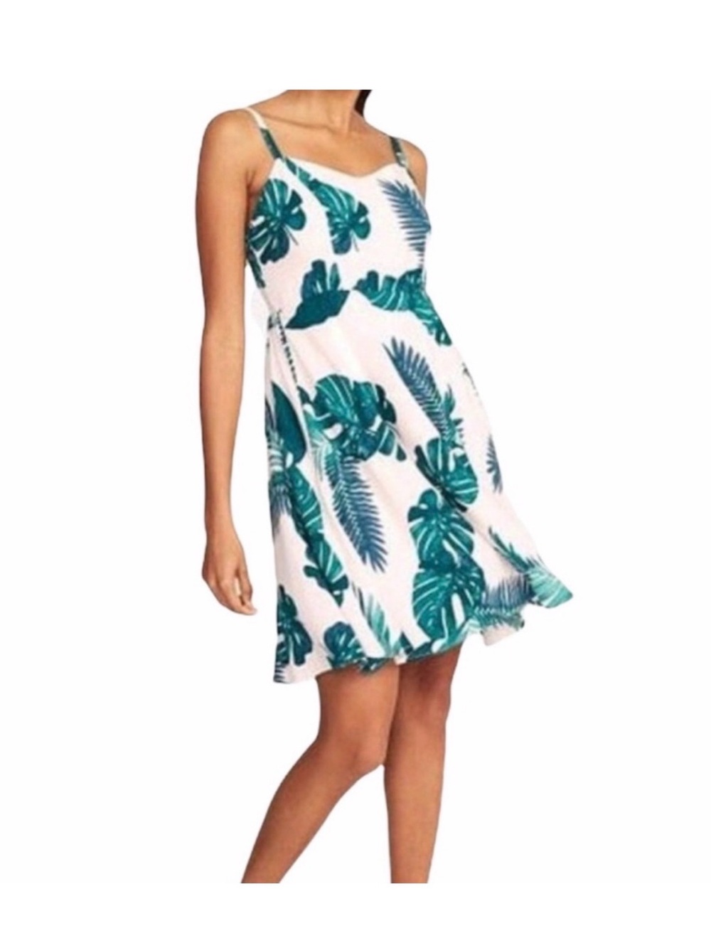 Pale pink Sundress with Teal Tropical Leaf Print